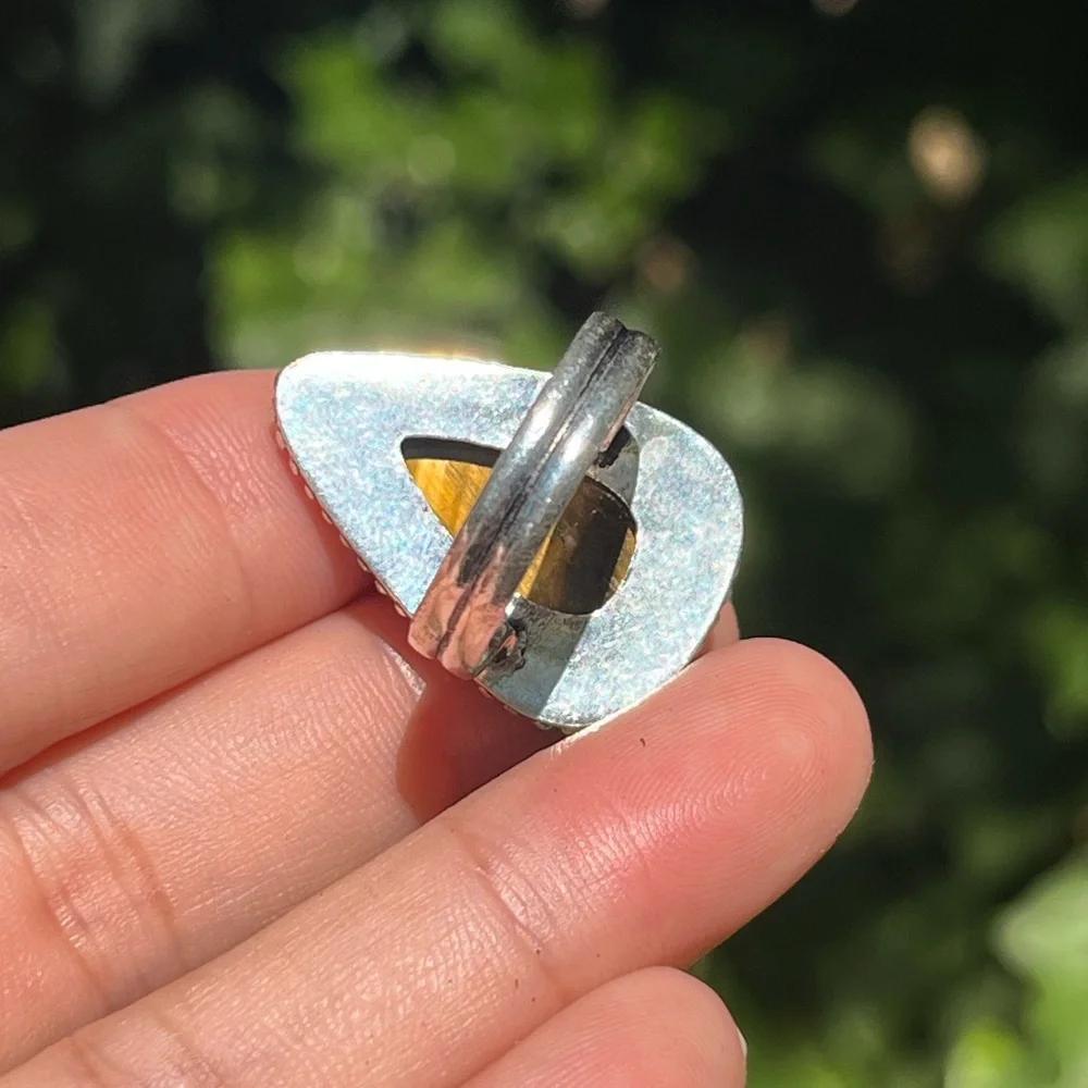Size 8.75 925 silver plated‎ yellow tiger eye ring